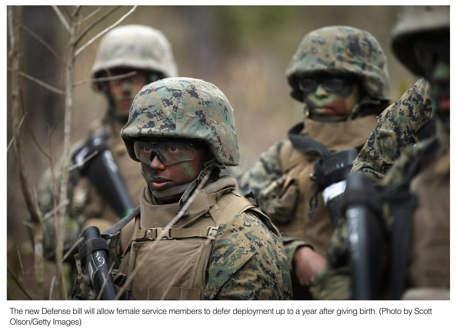 Defense bill lets active-duty Marine and Army moms defer deployment for a year after birth