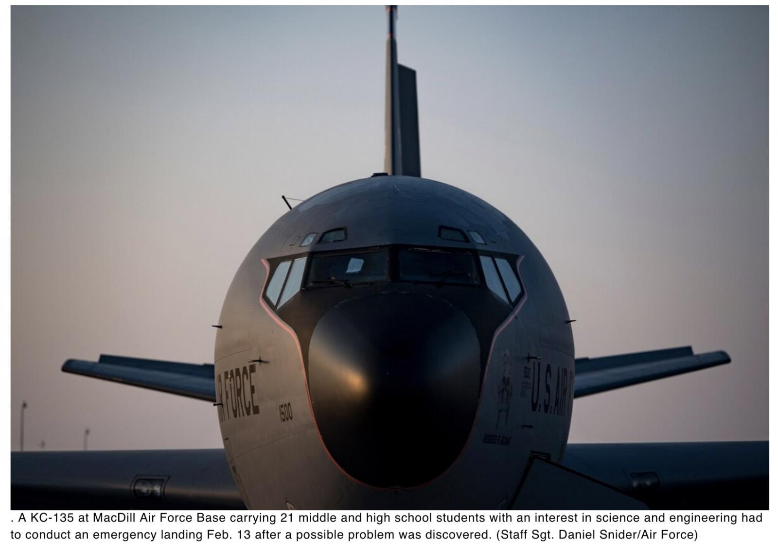 KC-135 carrying middle, high school students conducts emergency landing at MacDill