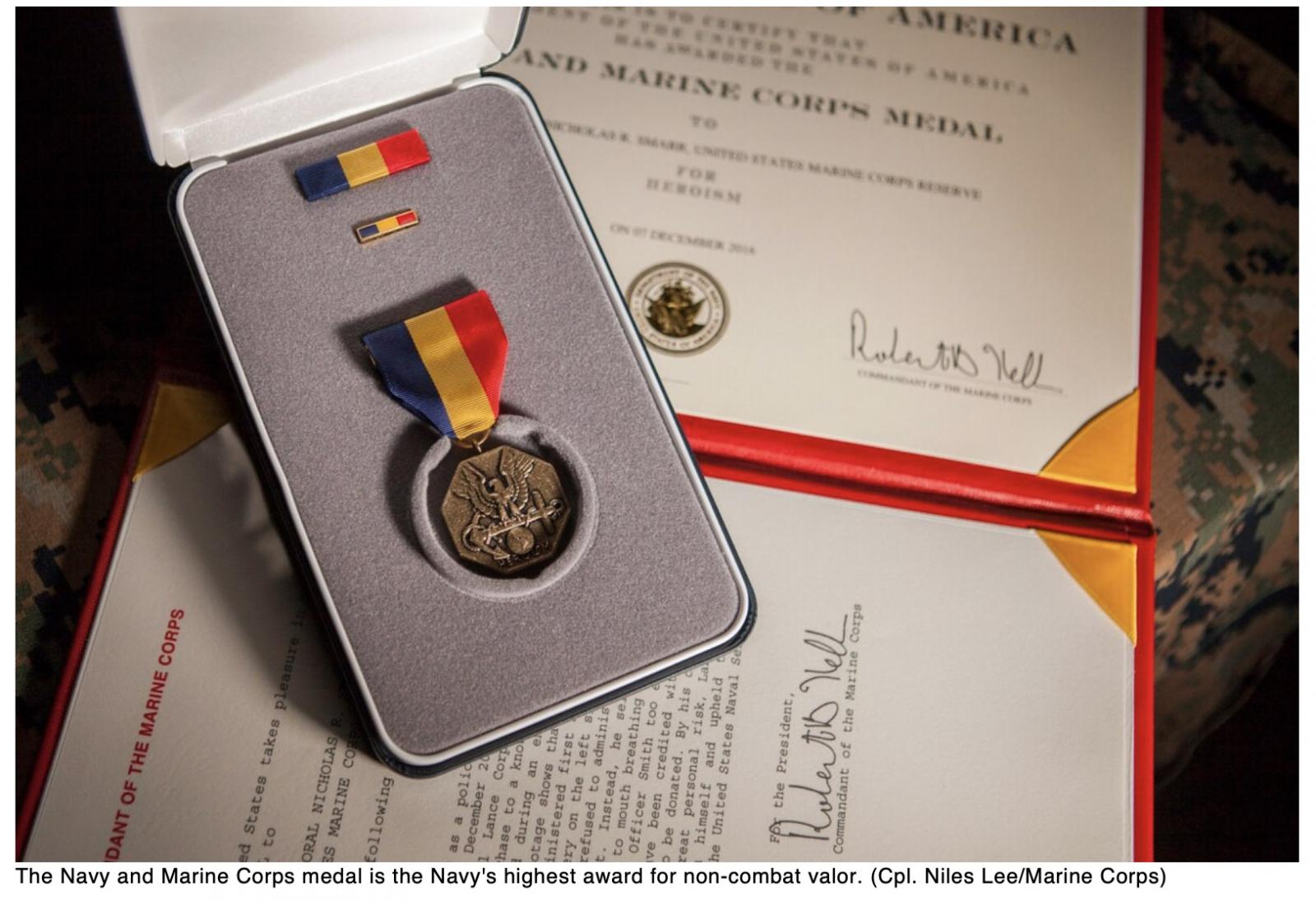  Lance corporal awarded highest medal for non-combat bravery for rescuing a drowning elderly man