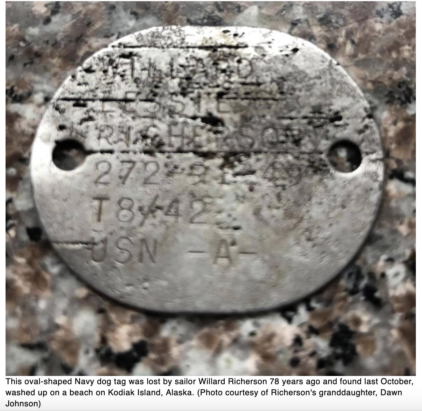 Woman hunting for sea glass in Alaska finds Navy dog tag lost during WWII