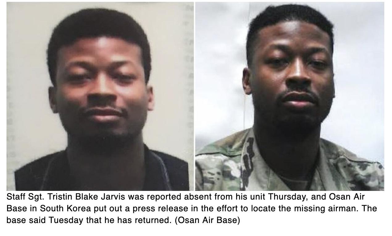  Missing Osan airman returns safely after five days