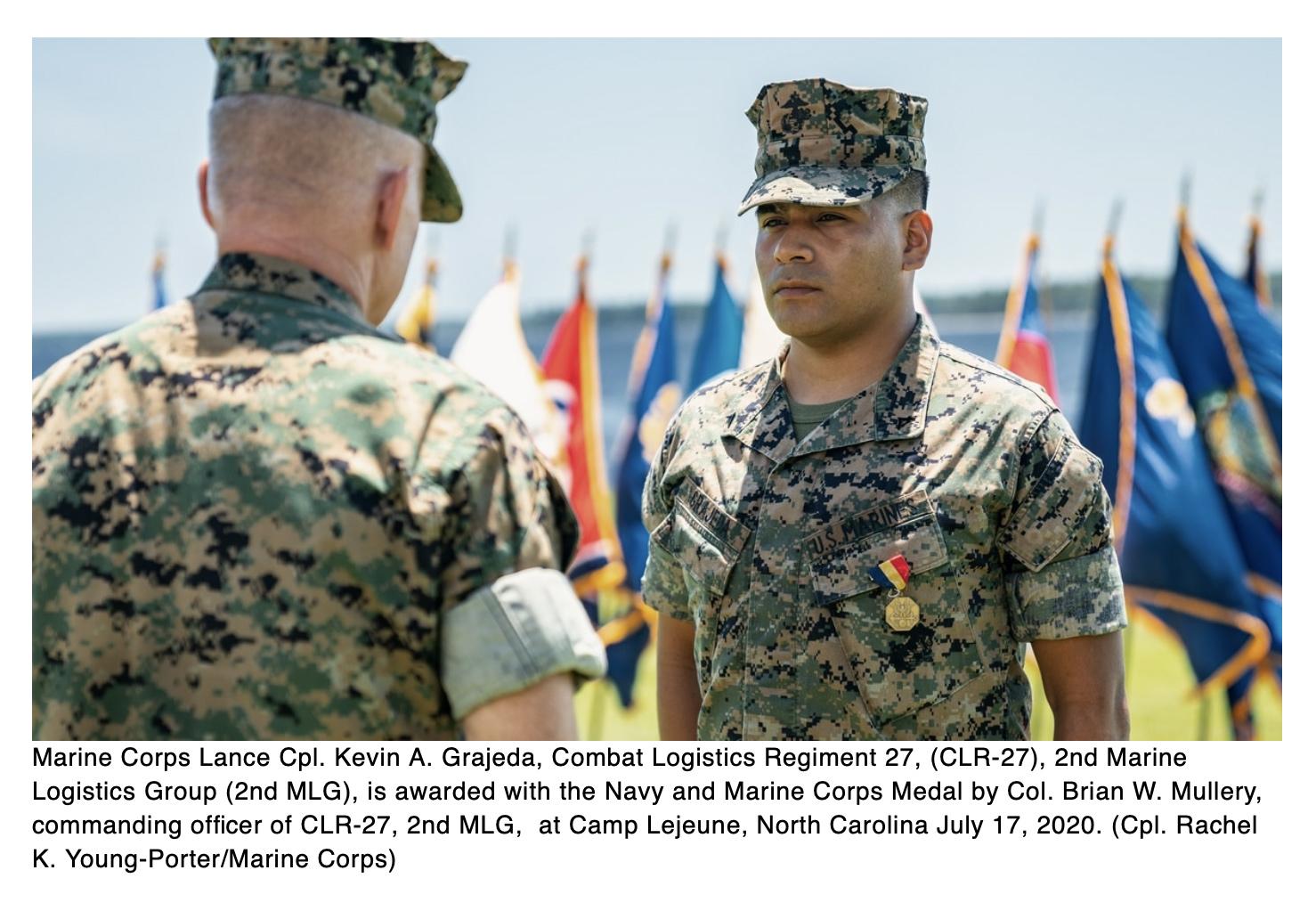  Marine awarded highest noncombat medal for heroic action in North Carolina traffic accident
