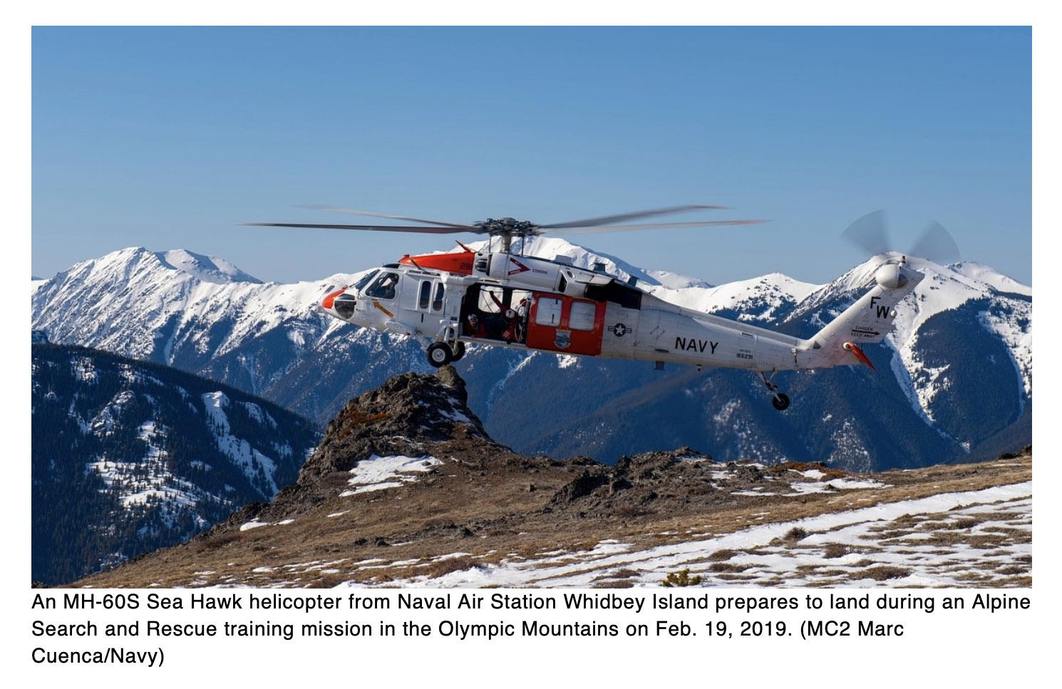  Navy helicopter team rescues hiker hurt in Olympic Mountains