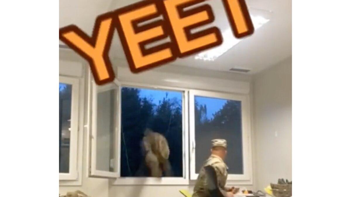 Army Spc. Lucas Beaver films his escape on TikTok. (Screenshot via TikTok) Meet the soldier who jumps out of a window every day to escape Army boredom