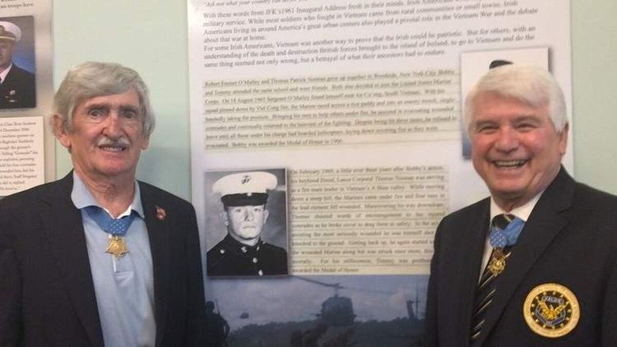 Robert O’Malley, left, and James Bradley McCloughan each earned the Medal of Honor for their actions during the Vietnam War. They were guests of honor on Thursday night at the opening of the Irish Veterans Congressional  Why have so many Medals of Honor been awarded to the Irish? ‘We’ve been fighting for years and years’