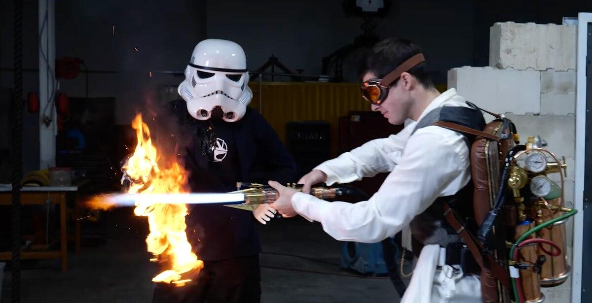Hacksmith Industries is working on a real lightsaber. (Screenshot via YouTube) Dear military, please invest in this dudeâ€™s lightsaber