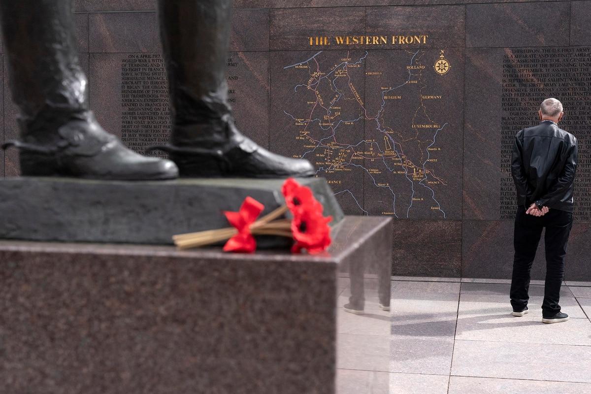 A man visits the newly opened World War I Memorial on April 16, 2021, in Washington. (Jacquelyn Martin/AP) Ceremony heralds opening of WWI Memorial in Washington