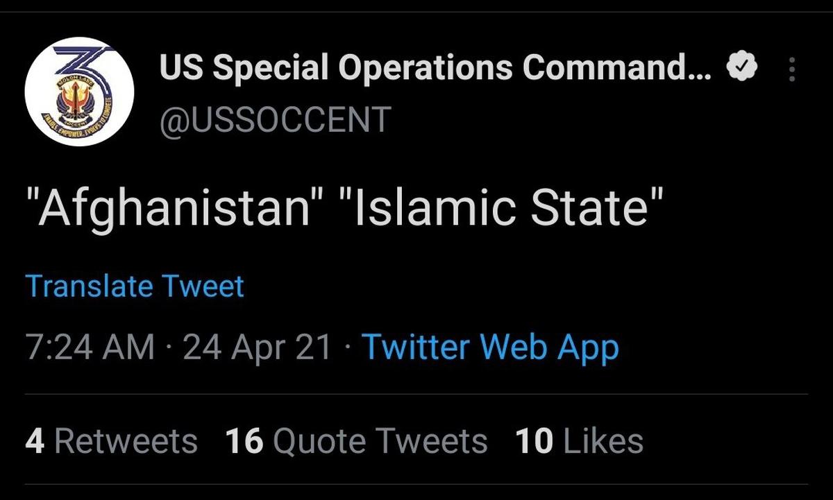 A screen grab showing the SOCCENT Twitter page compromised. (Twitter). No, SOCCENT Twitter wasnâ€™t hacked as the command initially said