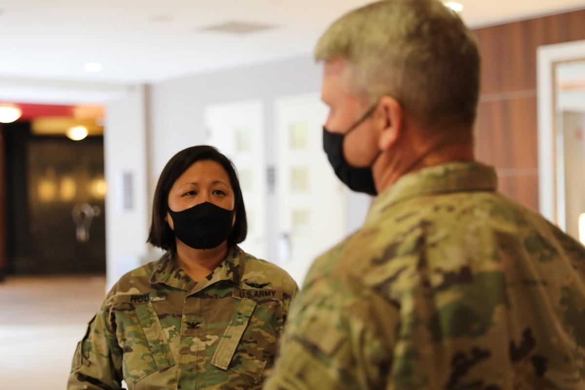 U.S. Army Col. Lisa J. Hou, interim New Jersey adjutant general, speaks with Lt. Col. John T. Boyd in Washington on Jan. 15, 2021. (Staff Sgt. Devlin Drew/Army National Guard) New Jersey governor nominates interim adjutant general to lead stateâ€™s National Guard