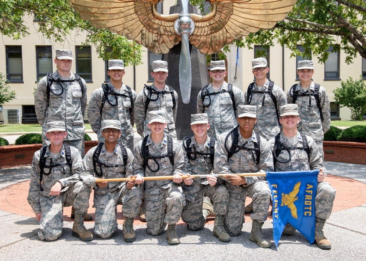 An Air Force Reserve Officer Training Corps flight poses for a photo following their graduation of field training in July 2020 at Maxwell Air Force Base, Alabama. (Senior Airman Alexa Culbert/Air Force) Air Force ROTC reinstates hundreds of cadets after backlash over cuts