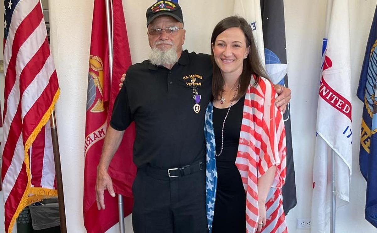 Marine veteran Bill Klobas, 71, (left) finally received a Purple Heart for wounds he received in 1969 while serving in Vietnam. His daughter Casey Byington fought for months to get the award approved. (Casey Byington) 52 years later Marine Vietnam veteran receives Purple Heart