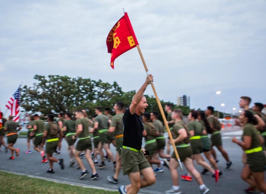 U.S. Marines and sailors with Headquarters and Support Battalion, Marine Corps Installations Pacific, participate in a run on Camp Foster, Okinawa, Japan. (Cpl. Christopher A. Madero/Marine Corps) Marines celebrate birthday with a 246-mile fun run
