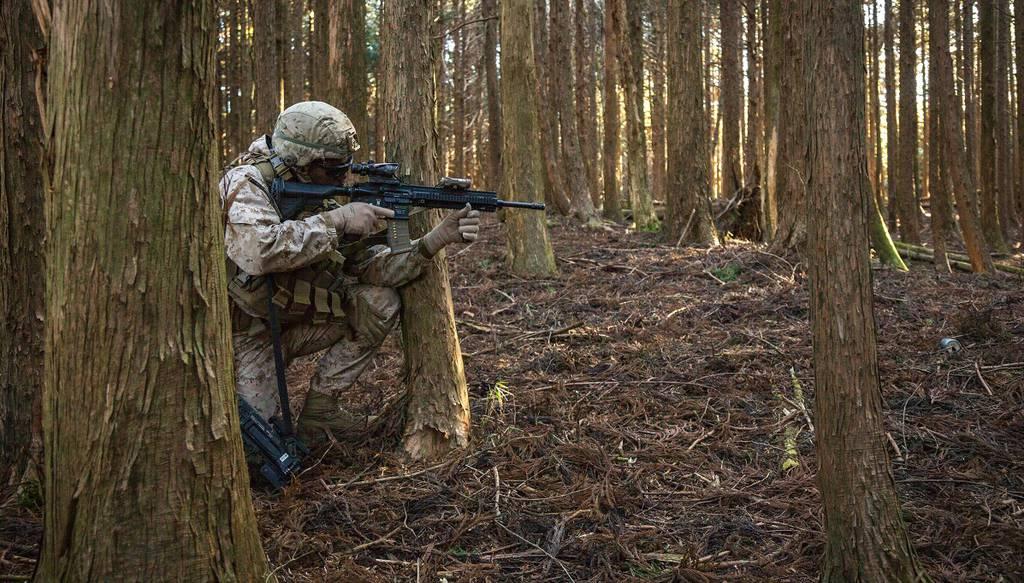 A U.S. Marine patrols at Combined Arms Training Center, Camp Fuji, Japan, Jan. 21, 2021. Marines patrolled in disaggregated units toward a common objective for Joint Exercise Littoral Strike, the culminating event for Fuji Marine Corps launches new littoral unit that US adversaries reportedly hate