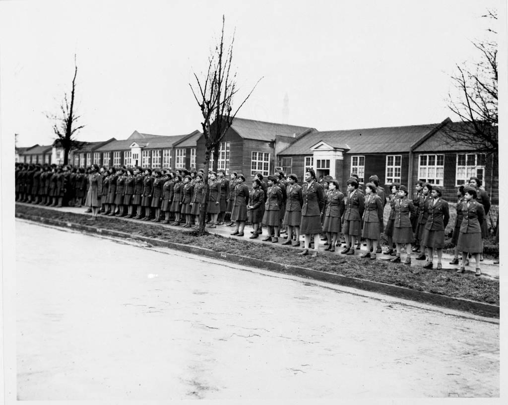 FILE - In this photo provided by the U.S. Army Women's Museum, members of the 6888th battalion stand in formation in Birmingham, England, in 1945. (U.S. Army Women's Museum via AP, File) Black female WWII unit recognized with congressional honor