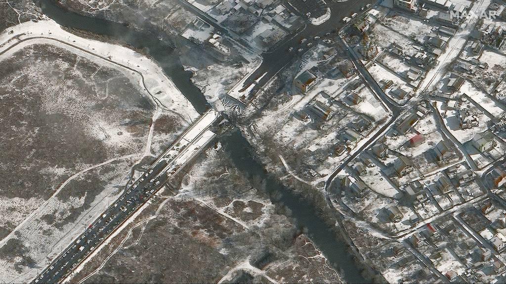 Overview shows damaged bridge over Irpin River in Irpin, west of Kyiv, Ukraine in March (Maxar Technologies) Intelligence agencies accelerate use of commercial space imagery to support Ukraine