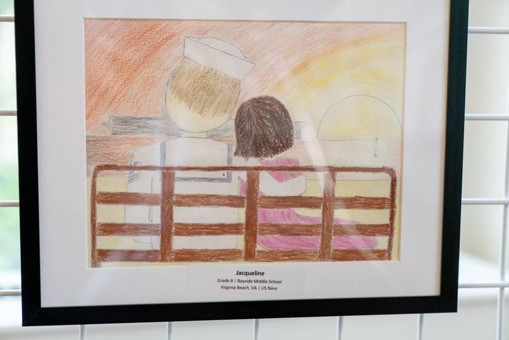 Artwork by military connected children is on display along the public tour route at the White House in Washington, Friday, April 29, 2022. (Andrew Harnik/AP) Jill Biden displays artwork by military kids in new exhibit