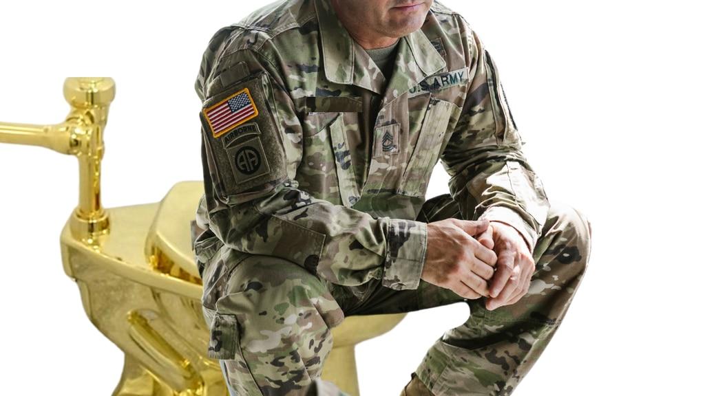 An Army aviation battalion built a gucci bathroom — not pictured — at Joint Base Lewis-McChord, in Washington. (Composite via AP/Canva) These Army pilots poop in luxury at Joint Base Lewis-McChord