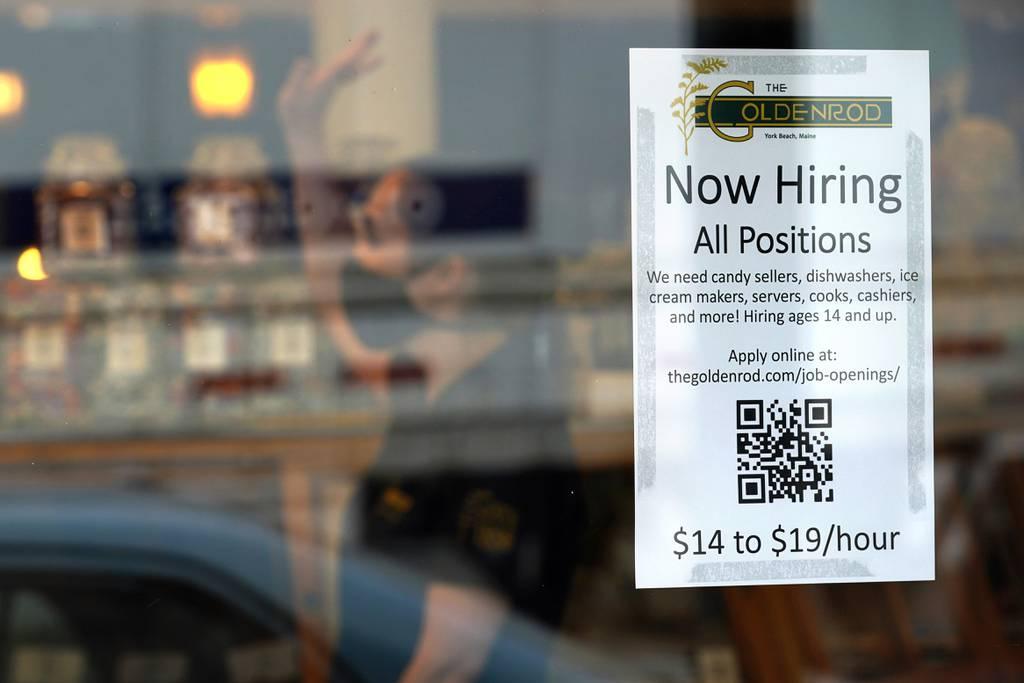 A sign advertises for help at The Goldenrod restaurant and candy shop in York Beach, Maine, on June 1. (Robert F. Bukaty/AP) Veterans unemployment under 3% for the fifth consecutive month